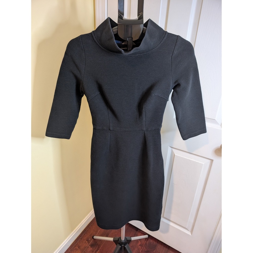 Boden Ottoman‎ Ribbed Funnel Neck Sheath Dress Womens 4L Black 3/4 Sleeve